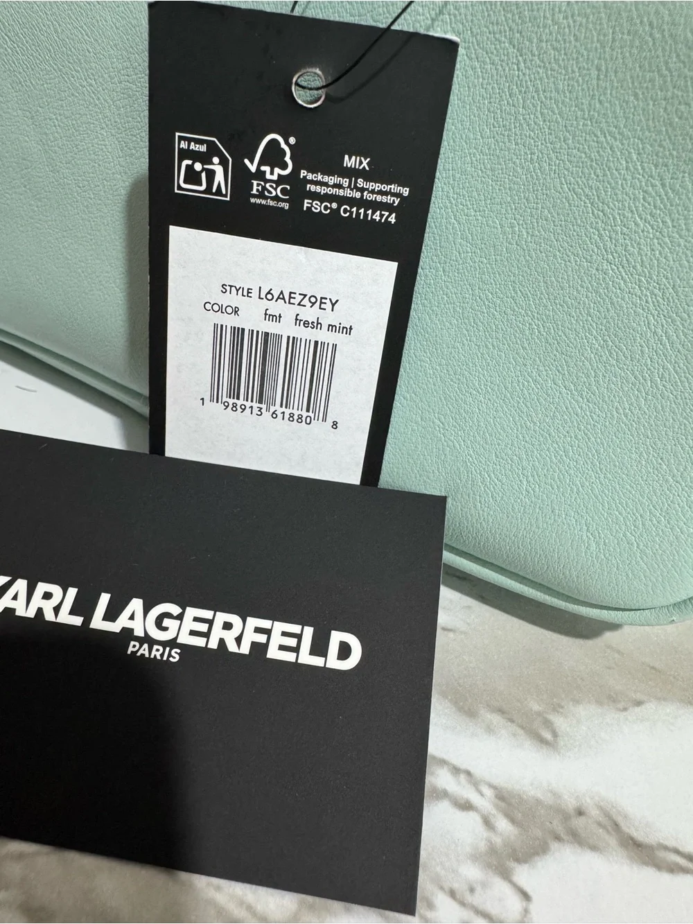 Karl Lagerfeld Mint Green Leather Barrel Crossbody with Chain